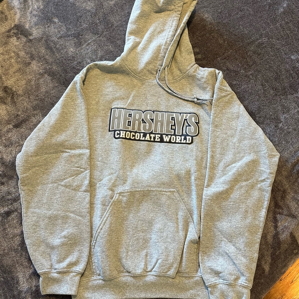 Excellent used condition Hershey’s Chocolate World Adult Small Hoodie Gray